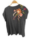 Johnny Was Joya Relaxed Drape Tee Flowers Black Shirt Floral Embroidery Top New