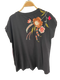 Johnny Was Joya Relaxed Drape Tee Flowers Black Shirt Floral Embroidery Top New