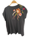 Johnny Was Joya Relaxed Drape Tee Flowers Black tshirt Floral Cotton Top New