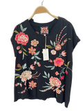 Johnny Was Joya Relaxed Drape Tee Flowers Black Shirt Floral Embroidery Top New