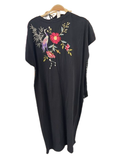 Johnny Was Osaka Relaxed Knit Dress Cotton Special Embroidery Pink Floral Black New