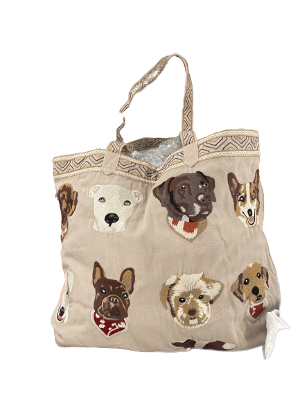 Johnny Was Casper Linen Tote Bag Dogs Ivory Handbag Pet Dog Bag New