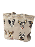 Johnny Was Casper Linen Tote Bag Dogs Ivory Handbag Pet Dog Bag New