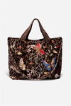 Johnny Was Penelope Velvet Tote Bag Butterfly Embroidery Leopard Brown Handbag NEW