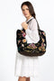 Johnny Was Maisie Linen Tote Floral Black Handbag Flowers Embroidery Bag New