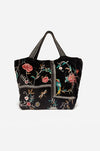 Johnny Was Uriah Velvet Handbag Black Embroidery Flower Tote Bag Large Purse NEW