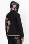 Johnny Was VIENNA Pullover Sweatshirt Cotton Embroidery Hoodie Black Floral New