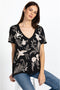 Johnny Was FRANKIE Everyday Tee Shirt Black Cotton Embroidery V Neck T Shirt New