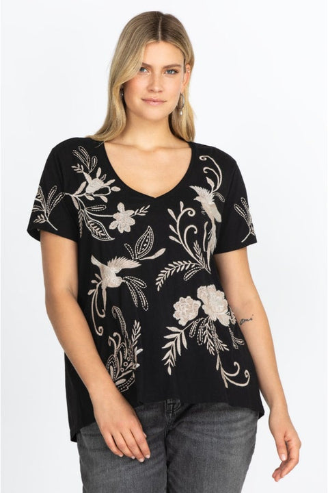 Johnny Was FRANKIE TIERED Field Dress Cotton Floral Embroidery Linen Black New