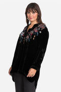 Johnny Was DENALI VELVET RELAXED TRAPUNTO TUNIC Black Embroidered Shirt Top New