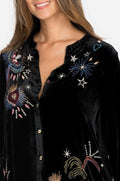 Johnny Was VICTORIA VELVET VOYAGER TUNIC Black Embroidered Shirt Top M New