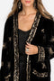 Johnny Was Aruna Velvet Smoking Jacket Embroidered Gold Sun Kimono Black NEW