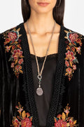 Johnny Was Zaret Bolero Women's Black Velvet Jacket embroidered Flower NEW