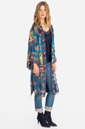 Johnny Was Hazel Kimono Long Silk Blue Multi Color XLarge Embroidery Hobo New
