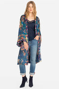 Johnny Was Hazel Kimono Long Silk Blue Multi Color XLarge Embroidery Hobo New