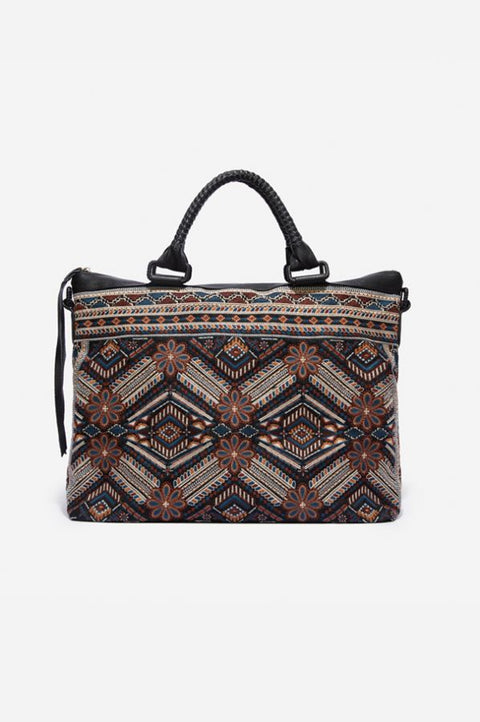 Johnny Was Molly Overnight Tote Bag Weekender Leather Handbag Purse Black NEW