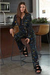 Johnny Was Celestine 2 Piece Cotton Long PJ Set Black Sleep Home Lounge Wear NEW