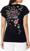 JOHNNY WAS T GRACE FLUTTER SLEEVE TEE BLACK SHIRT EMBROIDERY TOP NEW