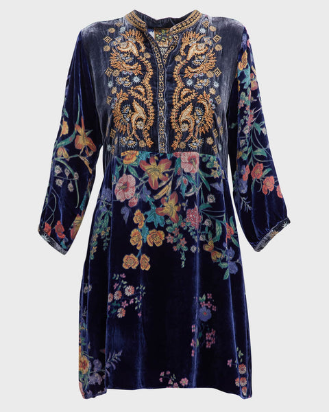 Johnny Was Bouquet Burnout Gweneth Navy Blue Dress Lined Floral Embroidery NEW