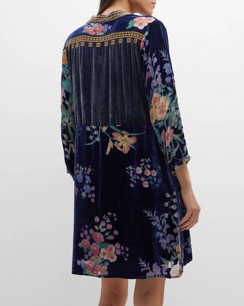 Johnny Was Bouquet Burnout Gweneth Navy Blue Dress Lined Floral Embroidery NEW