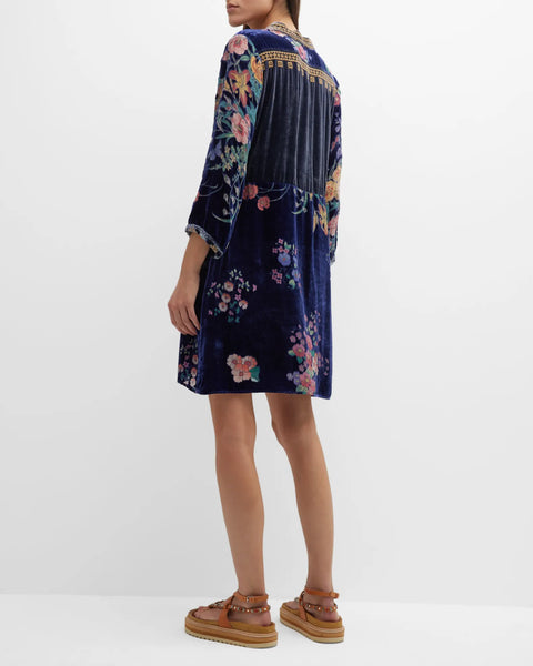Johnny Was Bouquet Burnout Gweneth Navy Blue Dress Lined Floral Embroidery NEW