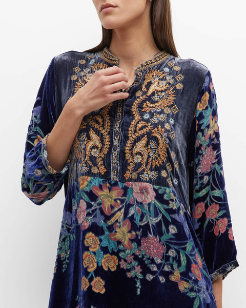 Johnny Was Bouquet Burnout Gweneth Navy Blue Dress Lined Floral Embroidery NEW