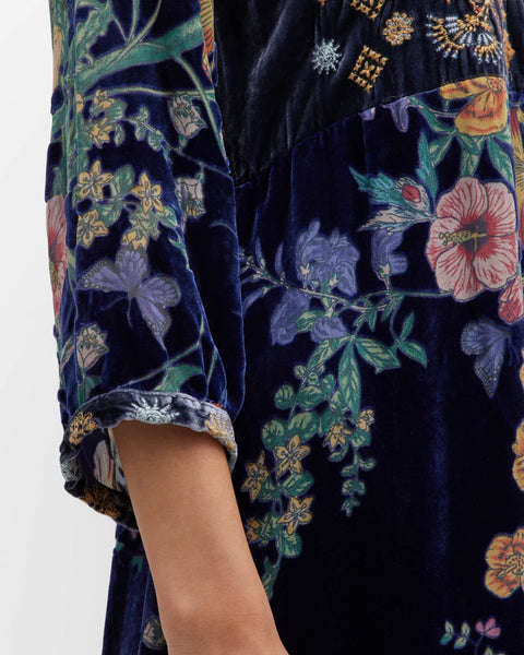Johnny Was Bouquet Burnout Gweneth Navy Blue Dress Lined Floral Embroidery NEW