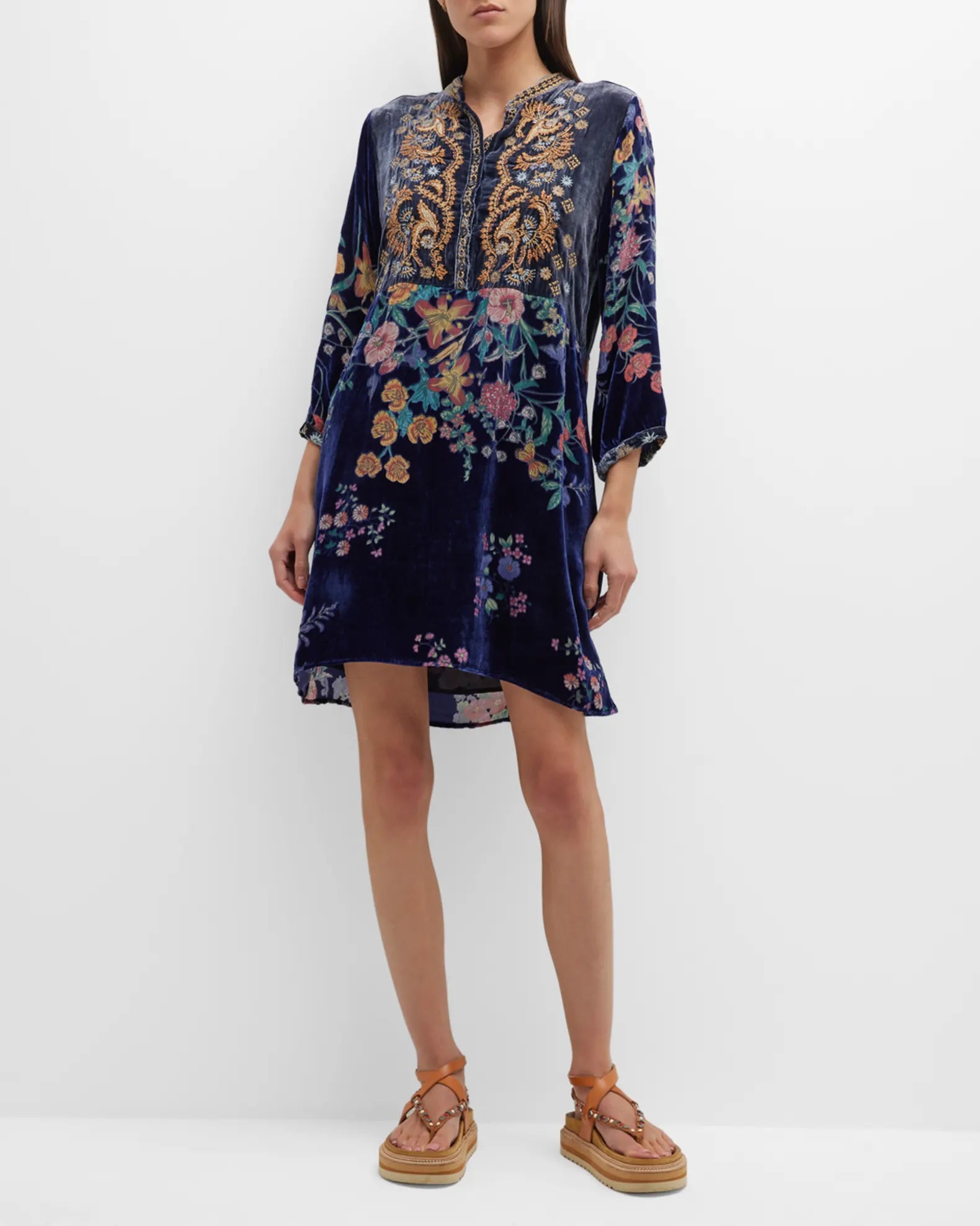 johnny was blue floral dress Johnny Was Women's Bouquet Burnout Gweneth Dress, Size XL, Floral