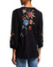 Johnny Was Maris Puff Long Sleeve Embroidery Black Tee Shirt Blouse Flower NEW