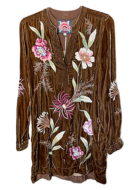 Johnny Was Meriah Relaxed Trapunto Tunic Long Sleeve Floral Golden Hour Top New