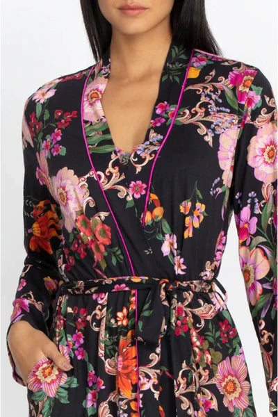 Johnny Was Sleepwear Pocca Cap Sleeve Dress Lounge Black Floral Loungewear New
