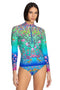 Johnny Was Swimwear Surf Shirt Comfort Rash Guard Floral Blue Multi Top NEW