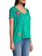Johnny Was Monroe Tropical Tee Short Embroidery Shirt Teal Green Top Small NEW