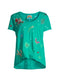 Johnny Was Monroe Tropical Tee Short Embroidery Shirt Teal Green Top Small NEW