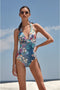 Johnny Was Blue Sady Twist-Front One-Piece Swimsuit Blue Sunrise Pariah NEW LARGE