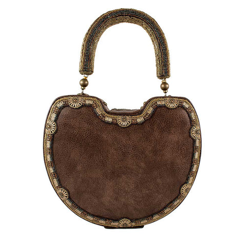 Mary Frances Lock it Up Beaded Top Handle Bag Leather Handbag Brown Gold Purse NEW