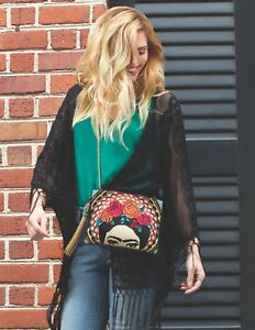 Mary Frances Frida Kahlo Artist Flower Bag Black Spring Purse Special Beaded Handbag New