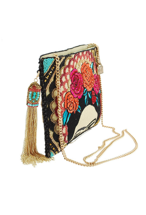 Mary Frances Frida Kahlo Artist Flower Bag Black Spring Purse Special Beaded Handbag New