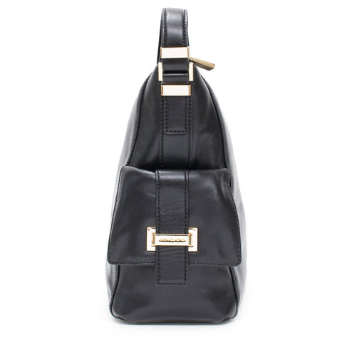 Michael Kors Marly Large Leather Shoulder Handbag Black Bag Hobo Gold Purse New