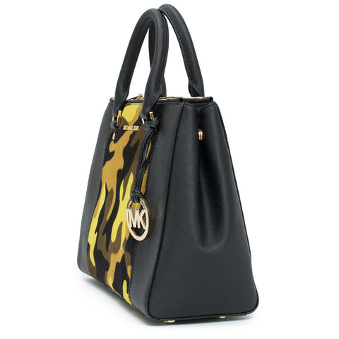 Michael Kors Sutton Haircalf Satchel Camo Acid Lemon Shoulder Handbag Purse New