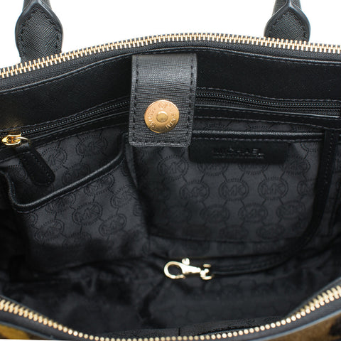 Michael Kors Sutton Haircalf Satchel Camo Acid Lemon Shoulder Handbag Purse New