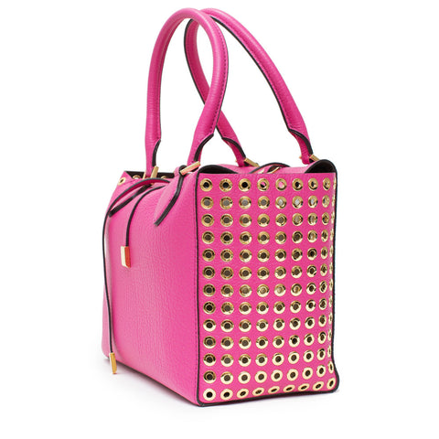 Michael Kors Collection Fuschia Pink Leather Grommet Gold Hand Bag Purse New