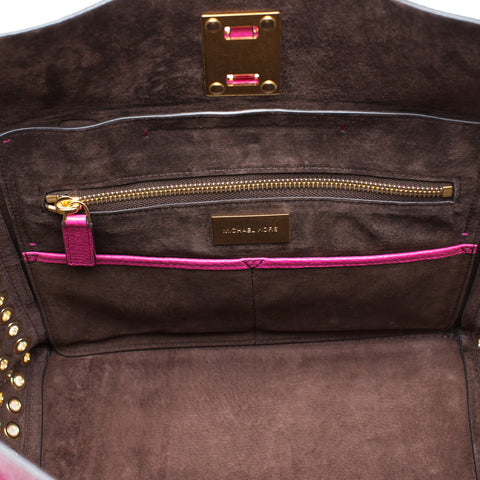 Michael Kors Collection Fuschia Pink Leather Grommet Gold Hand Bag Purse New