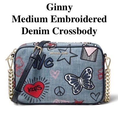 Michael Kors Ginny Medium Embroidered Denim Crossbody Bag