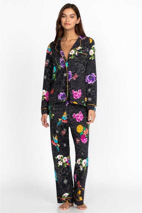 Johnny Was Zippy PJ Set Sleepwear Long Pajama Lounge Wear Black Floral XXL NEW