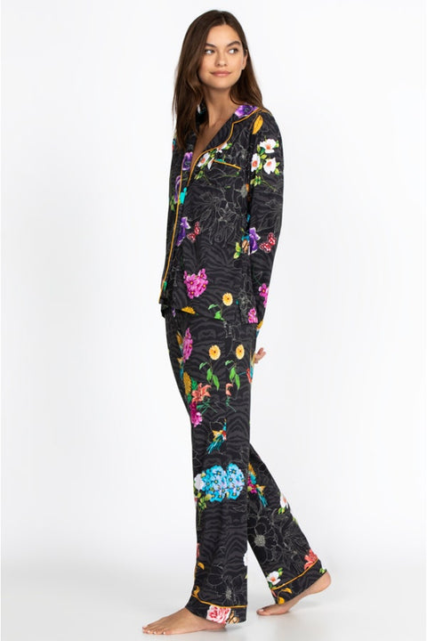 Johnny Was Zippy PJ Set Sleepwear Long Pajama Lounge Wear Black Floral XXL NEW