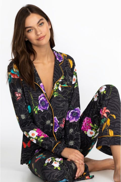 Johnny Was Zippy PJ Set Sleepwear Long Pajama Lounge Wear Black Floral XXL NEW