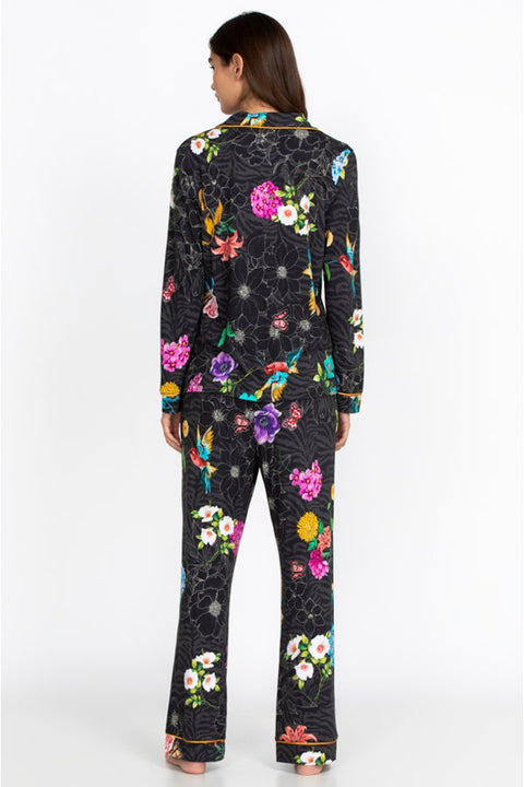 Johnny Was Zippy PJ Set Sleepwear Long Pajama Lounge Wear Black Floral XXL NEW