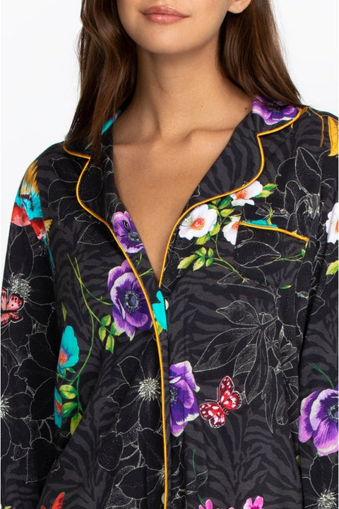Johnny Was Zippy PJ Set Sleepwear Long Pajama Lounge Wear Black Floral XXL NEW