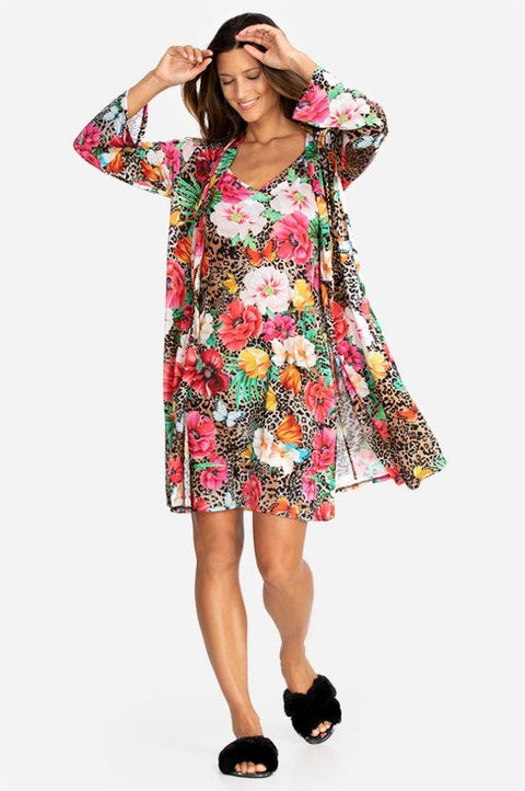 Johnny Was Sandra Sleep Robe Leopard Lounge Pj Flower New